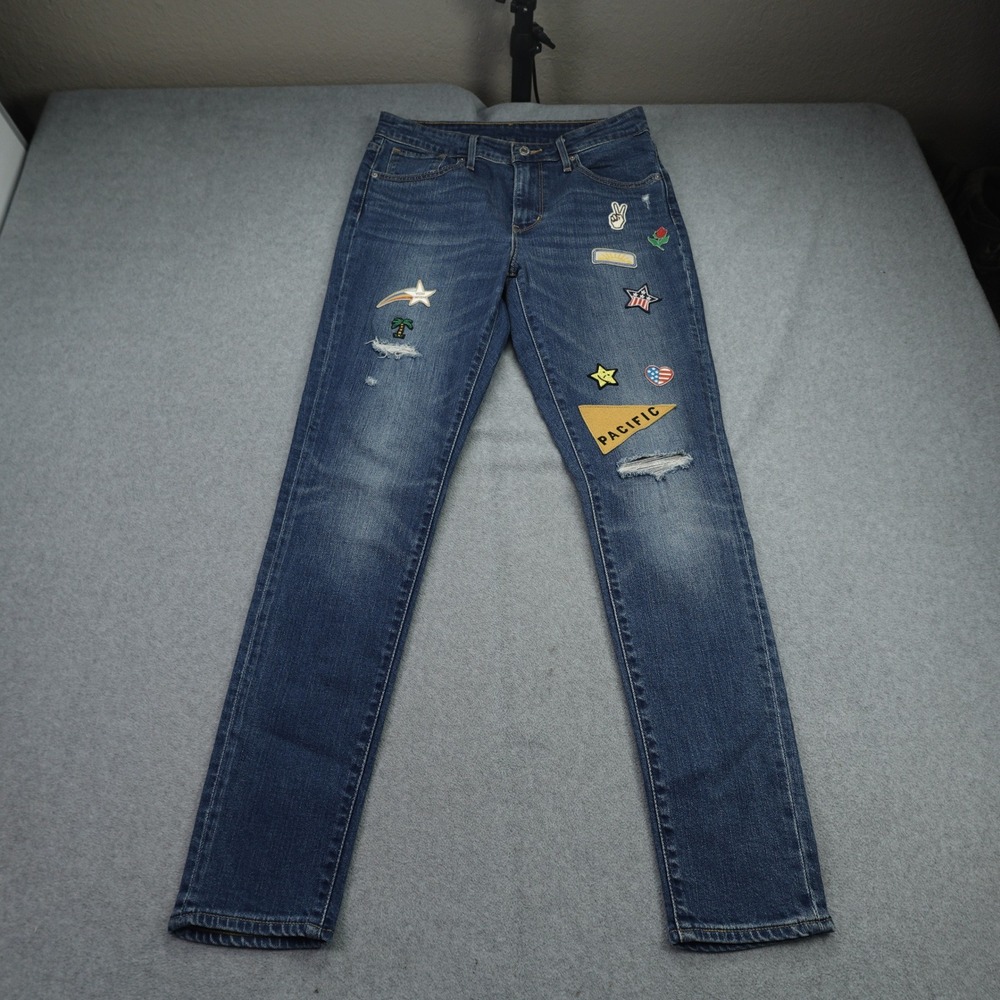 Levi's 711 Jeans Womens 29x30 Blue Skinny Patched‎ Distressed Denim